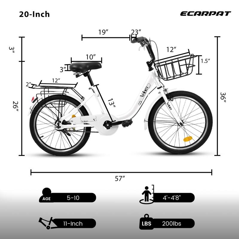 20 Inch Kids Bike for Boys & Girls, Children's Bicycle with Coaster Brake & V-Brake, 1-Speed, Chain Guard & Rear Rack