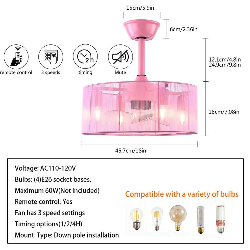 Contemporary 4-Light Silver Enclosed Ceiling Fan with Unique Shade