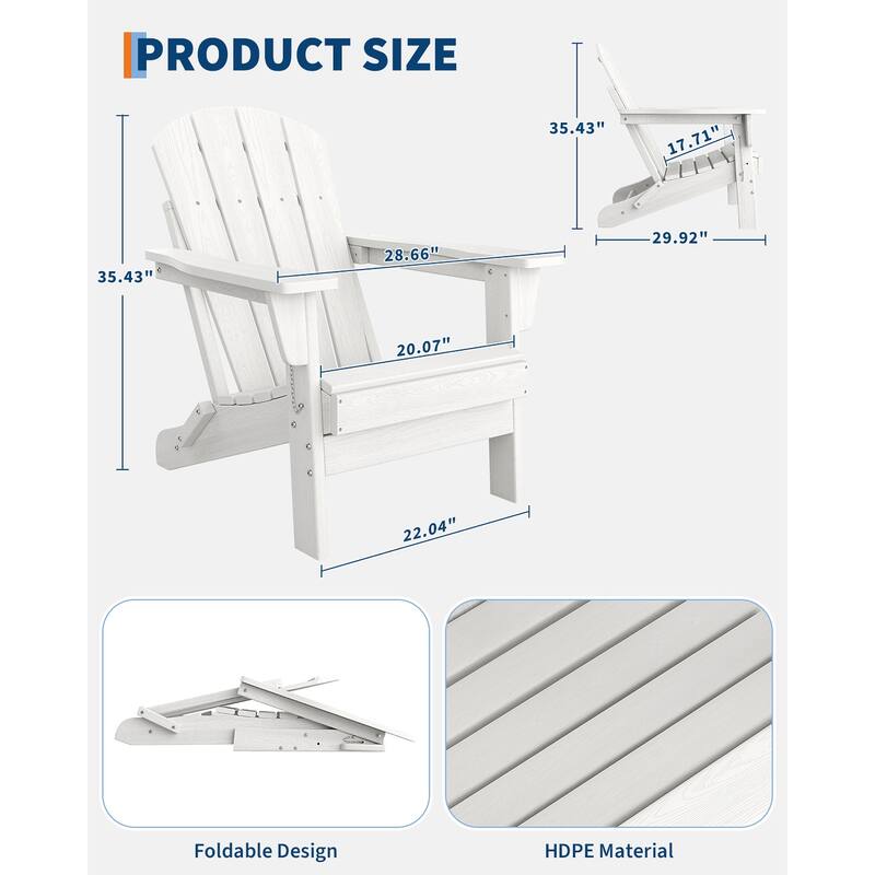 Folding Adirondack Chair, Outdoor Wooden Lounge Chair, Modern Lounger Adirondack Chair Ergonomic Extended Backrest