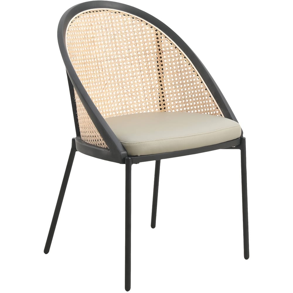 Urbane Modern Stylish Dining Chair with Leather Seat and Wicker Back for Dining Room & Kitchen