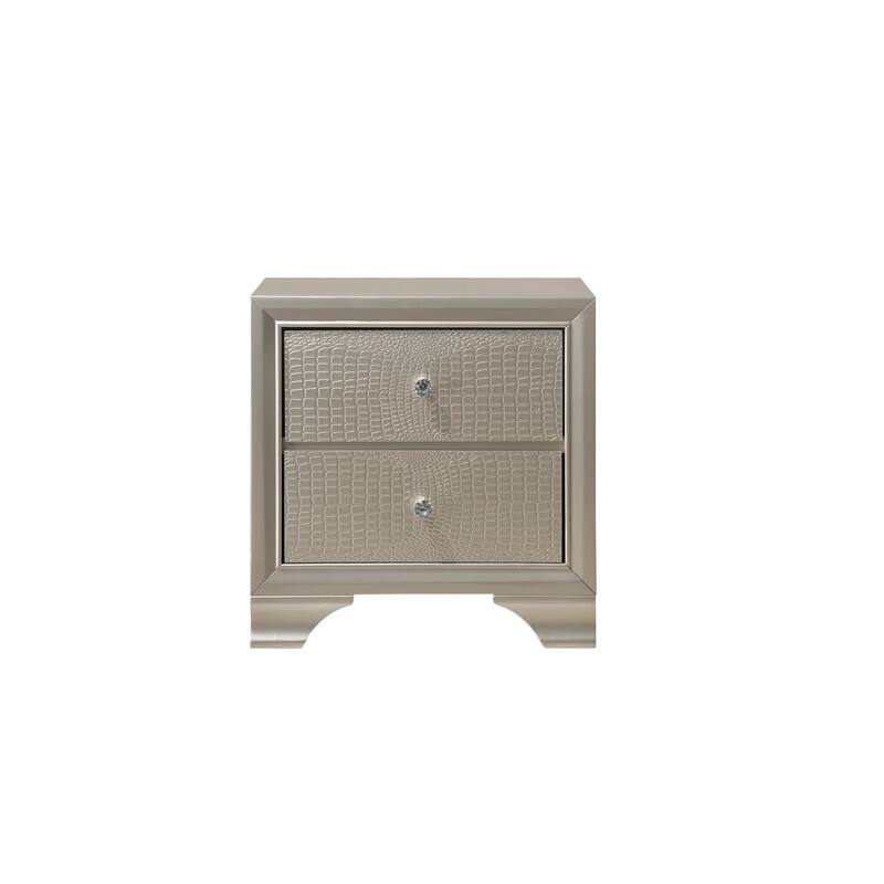Modern Glam 1pc Champagne Nightstand w/ 2 Drawers & Embossed Crocodile Pattern for Bedroom