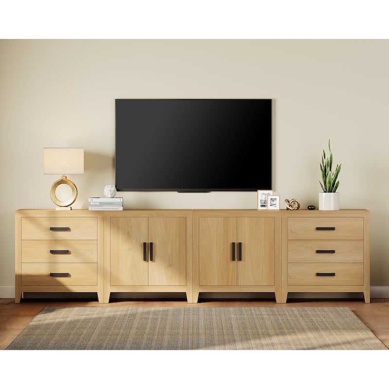 WAMPAT Modern Farmhouse TV Stand with 6 Drawers & 2 Cabinets, Wide Entertainment Center for Large TVs & Media Storage - Oak