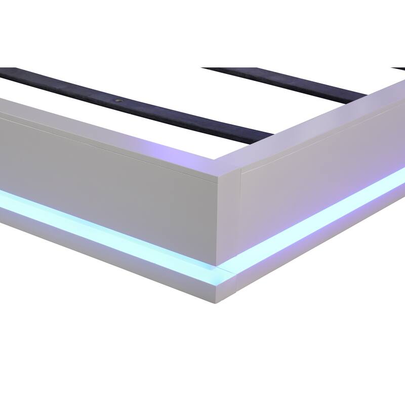 Queen Size LED Bed Made with Wood in Milky White