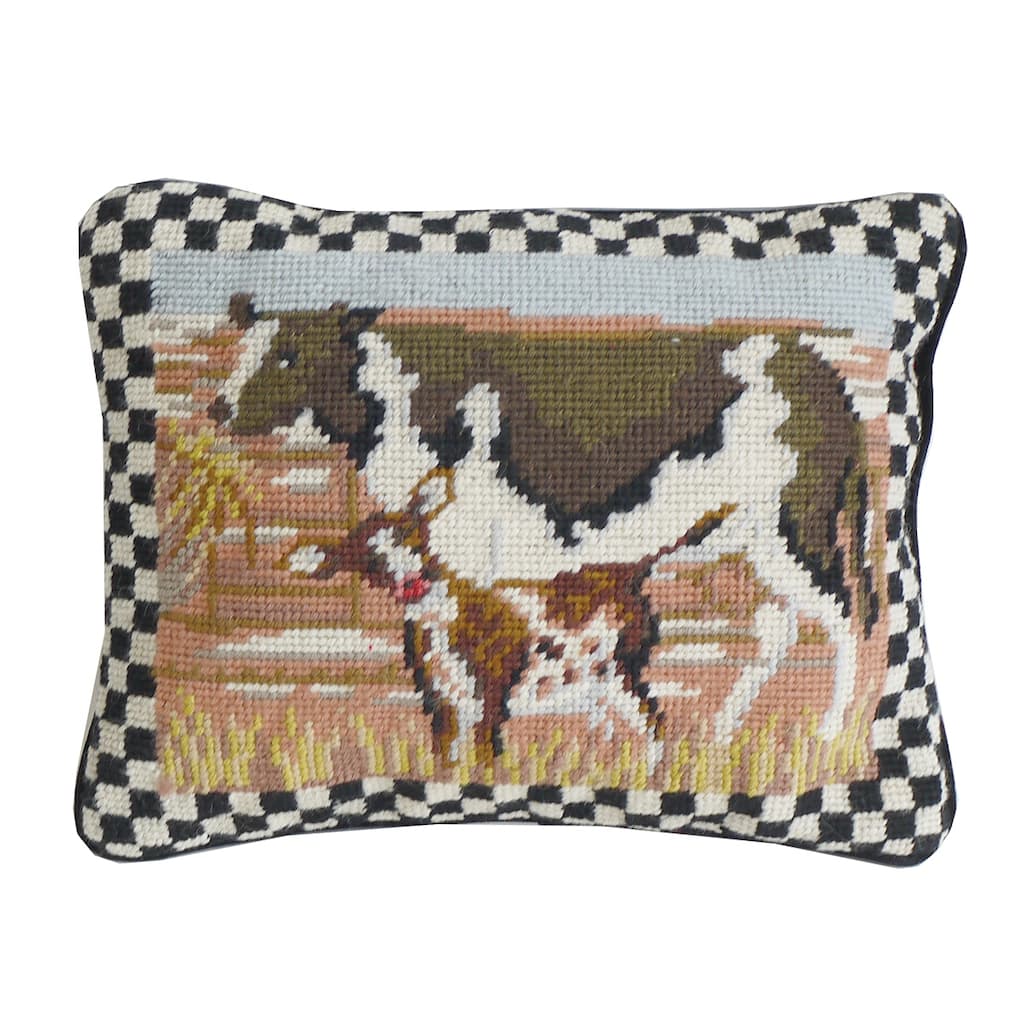 9" x 11" Needlepoint 4 Seasons Country Cow Needlepoint Throw Pillow