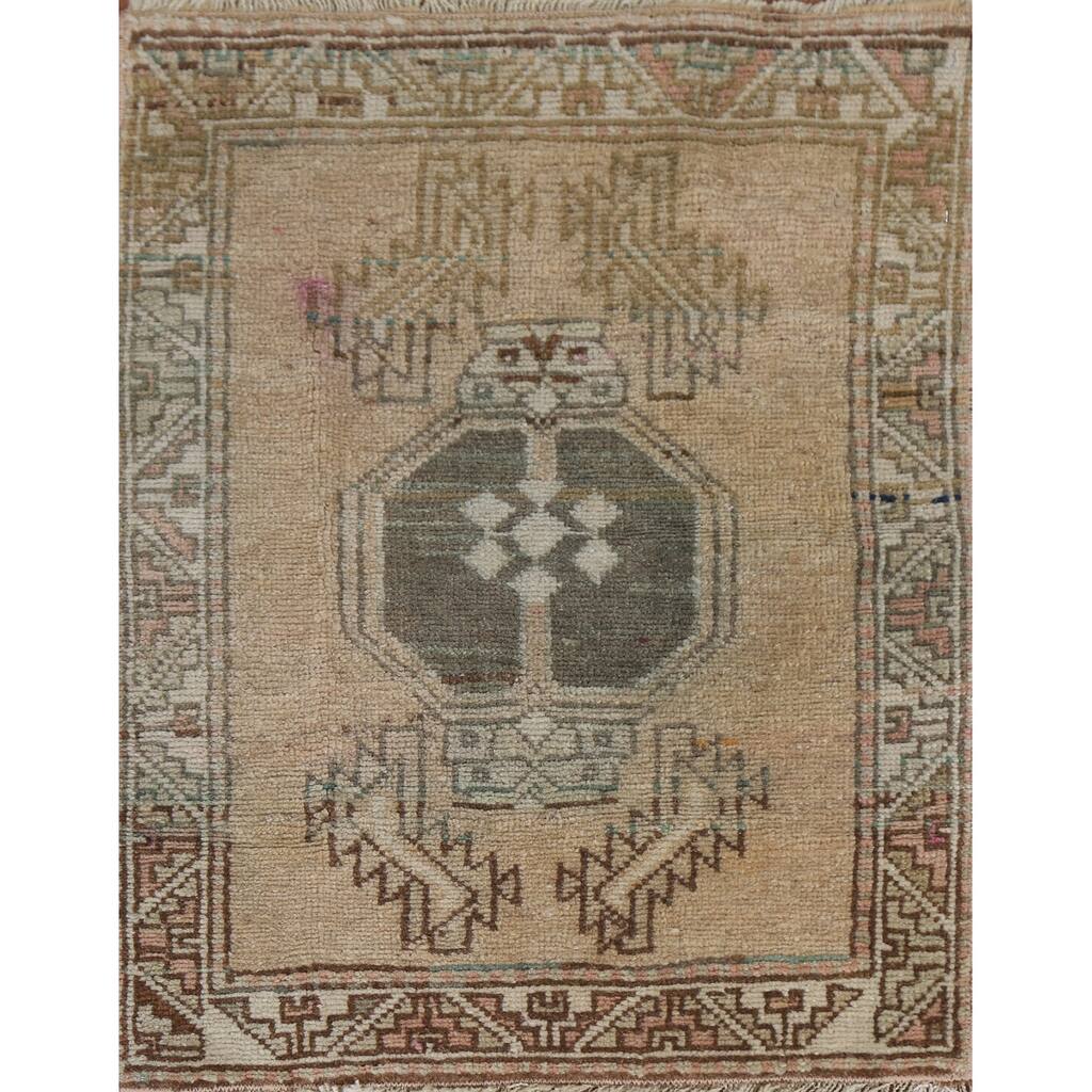 Geometric Anatolian Turkish Oriental Area Rug Hand-knotted Wool Carpet - 1'7''x 2'2'' Square