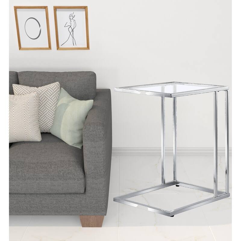 HomeRoots 25" Chrome And Clear Glass Square End Table - 15.75