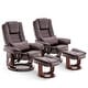 preview thumbnail 22 of 50, MCombo Set of 2 Swivel Recliner with Ottoman, Vibration Massage Lumbar Pillow Dark Brown