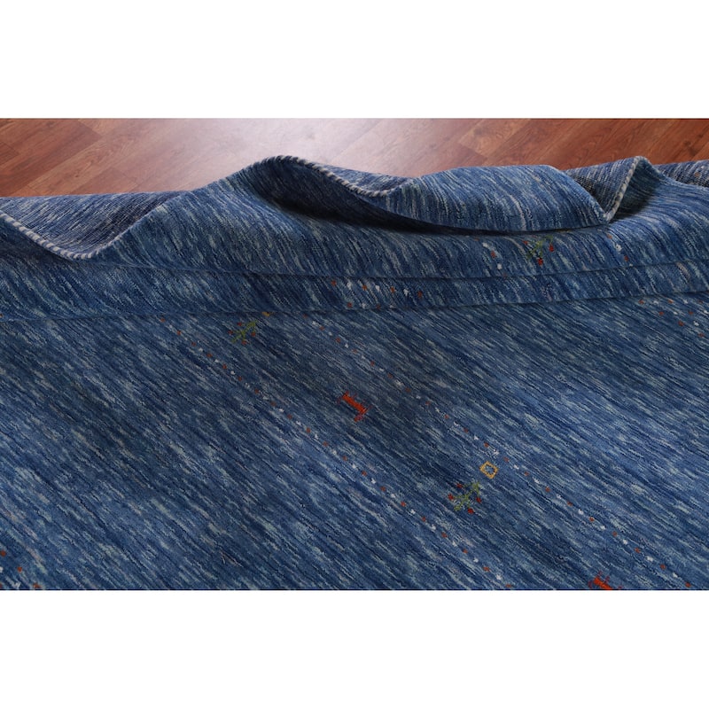 Hand Knotted Oriental 100% Wool Carpet Tribal Tribal Navy Blue & Blues Gabbeh Area Rug - 9' 9'' X 8' 0''