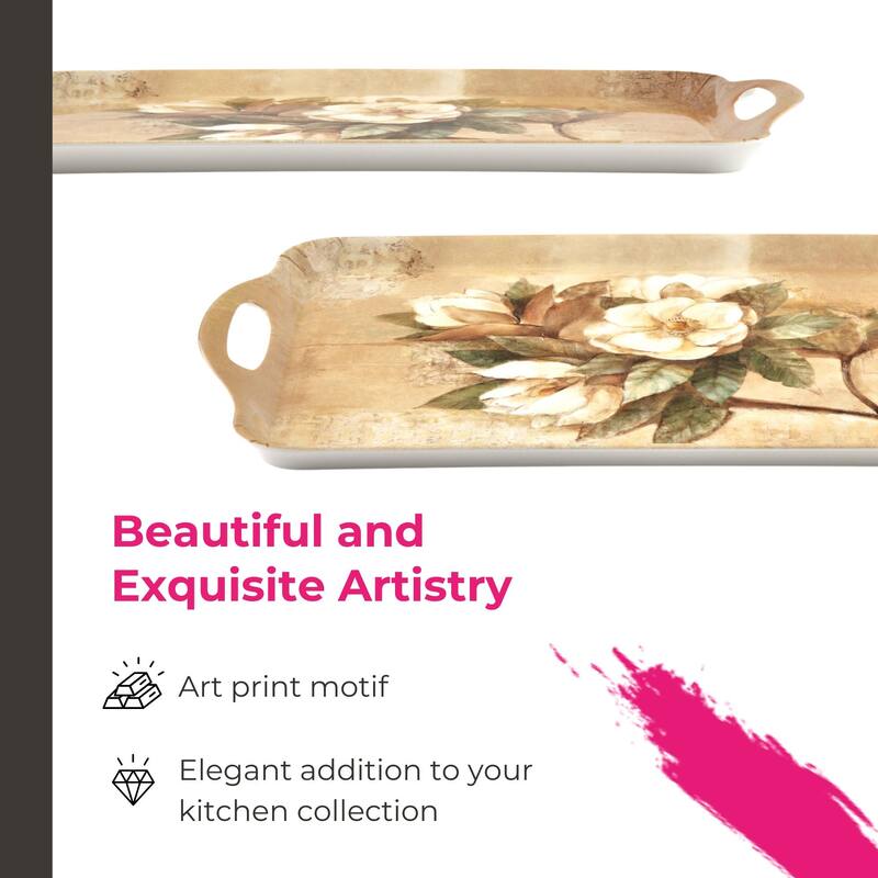 Pimpernel Sugar Magnolia Large Melamine Handled Tray - 19.25" x 11.5"