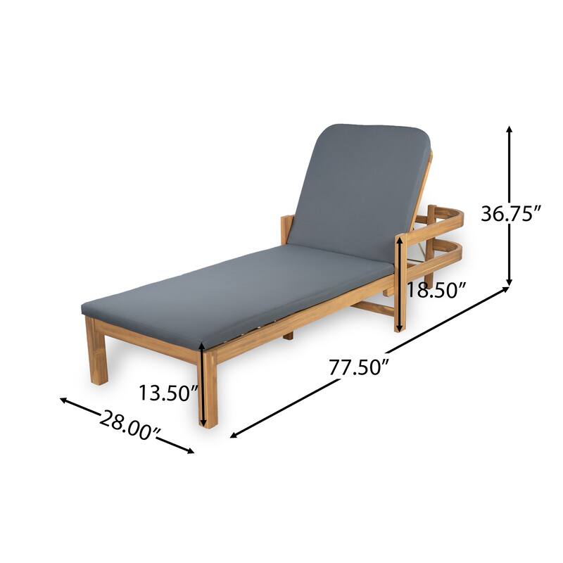 Roomfitters Outdoor Acacia Wood Chaise Lounge with Adjustable Backrest and Cushioned Seat for Patio or Poolside, Dark Gray
