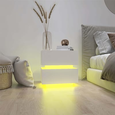 White Nightstand with Bluetooth Control and With RGB Led Light