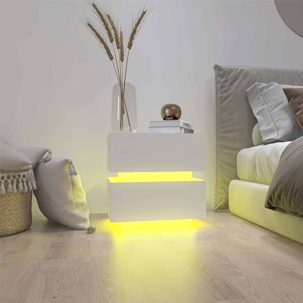 White Nightstand with Bluetooth Control and With RGB Led Light