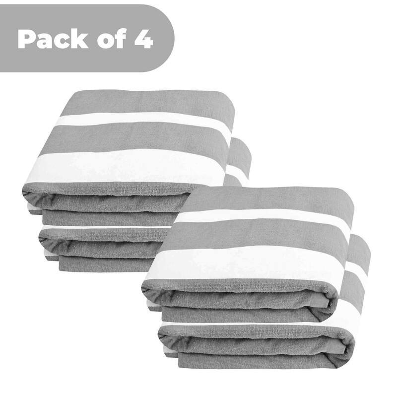 100% Cotton Cabana‑Stripe Lounge Chair Cover Terry Towel with Fitted Pocket & Back Flap Set of 4