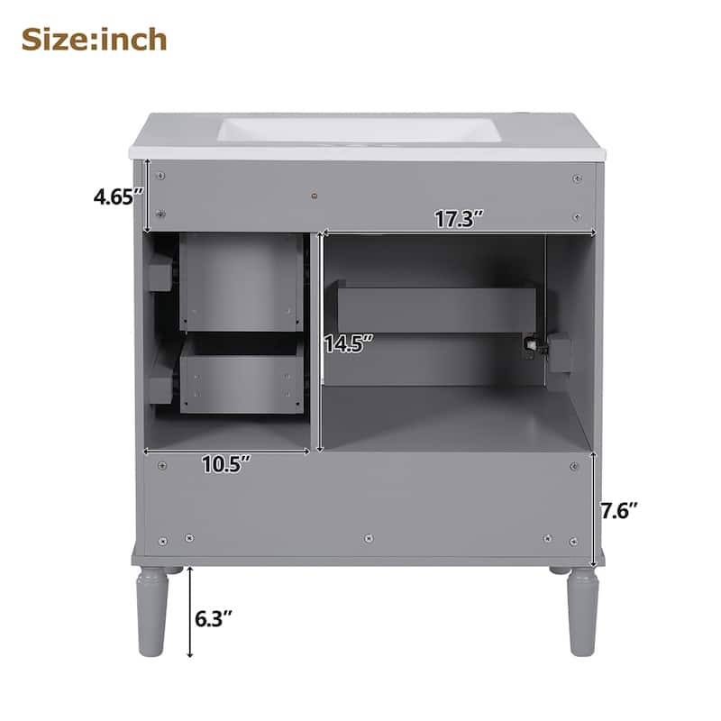30"Bathroom Vanity with Ceramic Sink,Soft-Close Door w/Built-in Shelf