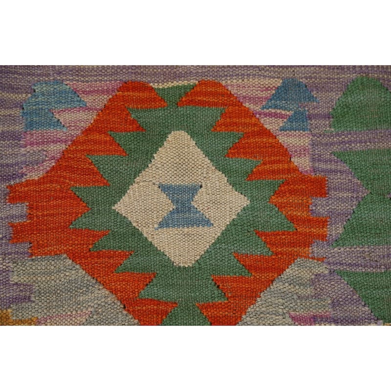 Geometric Kilim Accent Rug Flatweave Wool Carpet - 3'4"x 4'10"