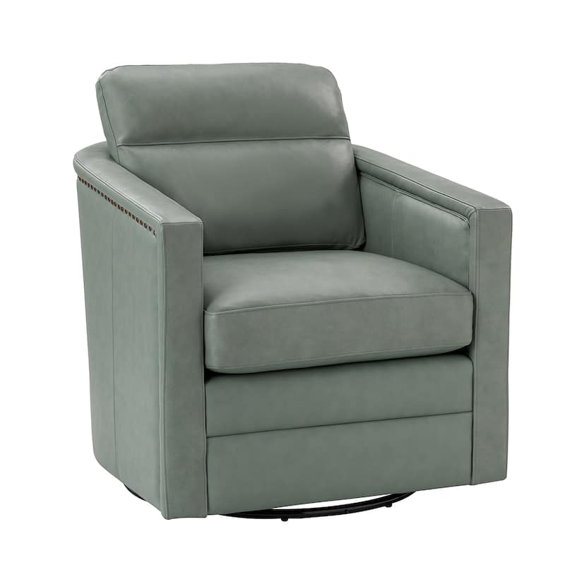 Jorge 28.74" Wide Traditional Genuine Leather Swivel Chair with Removable Seat Cushion and No Assembly Needed