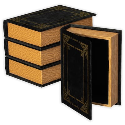 Set of 4 Decorative Vintage Book Shaped Trinket Storage Box, Black