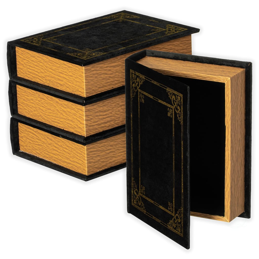 Set of 4 Decorative Vintage Book Shaped Trinket Storage Box, Black