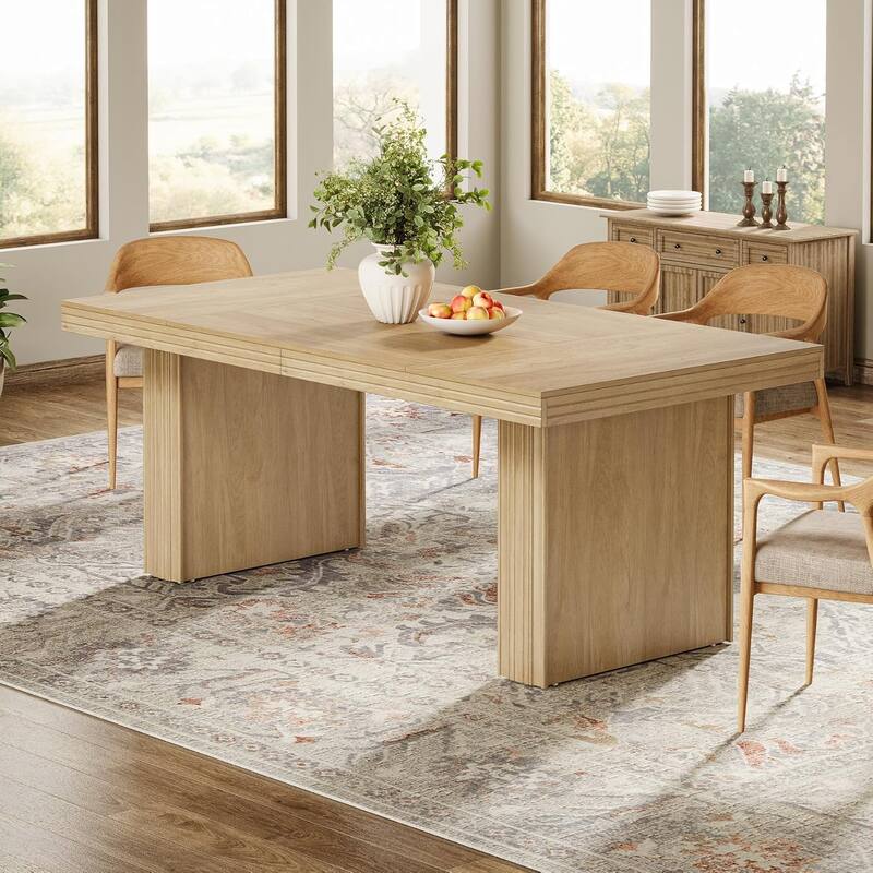 63" Farmhouse Dining Table for 6, Modern Kitchen Table with Double Pedestals - 63" W x 31.5" D x 29.5" H