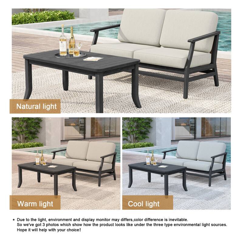 Teak Wood Patio Outdoor Loveseat Sofa and Coffee Table Set