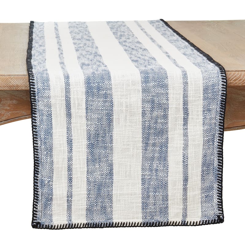 Stripe Design Whipstitch Table Runner - 16"x72" - Navy Blue - 16"x72"