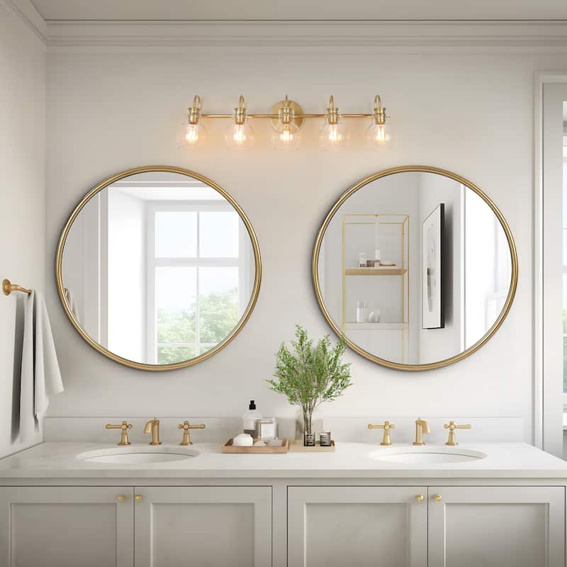Bela Modern Gold 5-Light Bathroom Vanity Light Orb Glass Wall Sconces - L 35.4"xD7.1"xH 9.1"