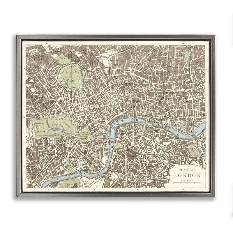 Stupell Vintage Blueprint Plant of London Framed Floater Canvas Wall Art Design By Phillipa Katz - 31 x 25 - Grey