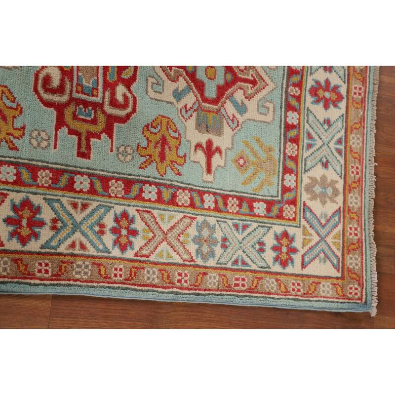 Turquoise Blue Kazak Oriental Accent Rug Hand-Knotted Wool Carpet - 2'9" x 3'11"