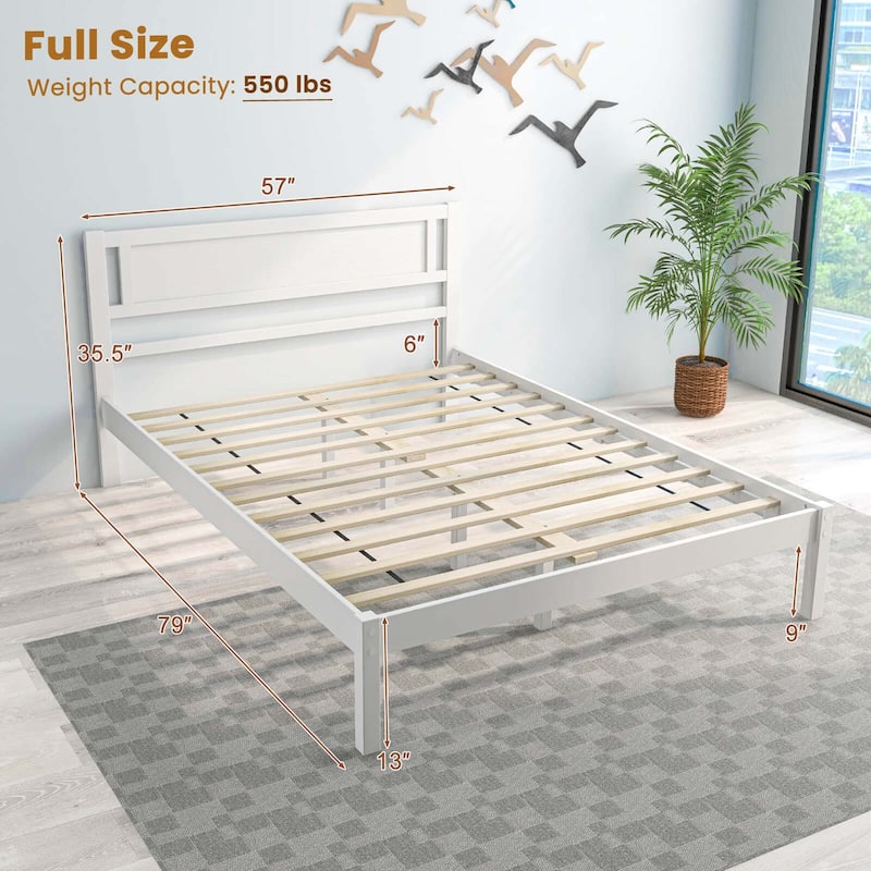 Costway Twin/Full/Queen Wooden Platform Bed with 12 Slats Headboard &