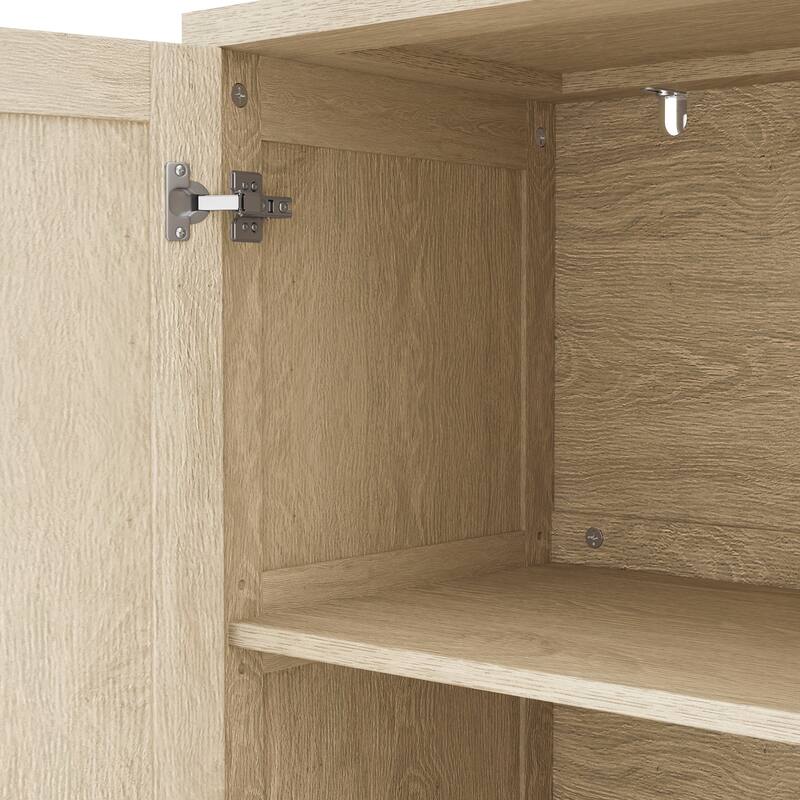 Rattan Buffet Cabinet with Storage, 4-Door Sideboard Buffet Cabinet with Adjustable Shelves for Kitchen, Living Room