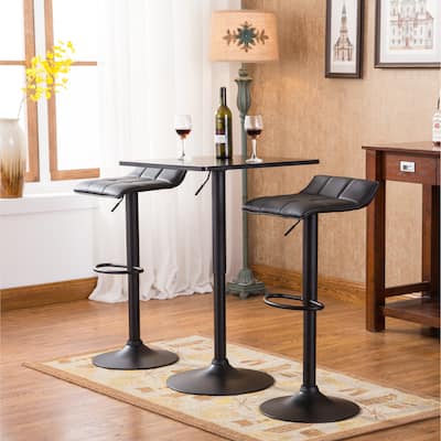 Modern 3-Piece Dining Set with Square Bar Table & 2 Adjustable Stools