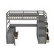 preview thumbnail 5 of 11, Gray Twin Size Wood Loft Bed with 7 Drawers 2 Shelves, Ladder and Desk for Kids, Bedroom