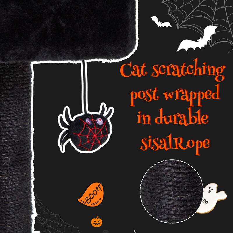 EROMMY Gothic Cat Tree,34.6" H Cat Tree Tower With Cat Scratching Post For Indoor Cats,Halloween Pet Furniture,Black With Red