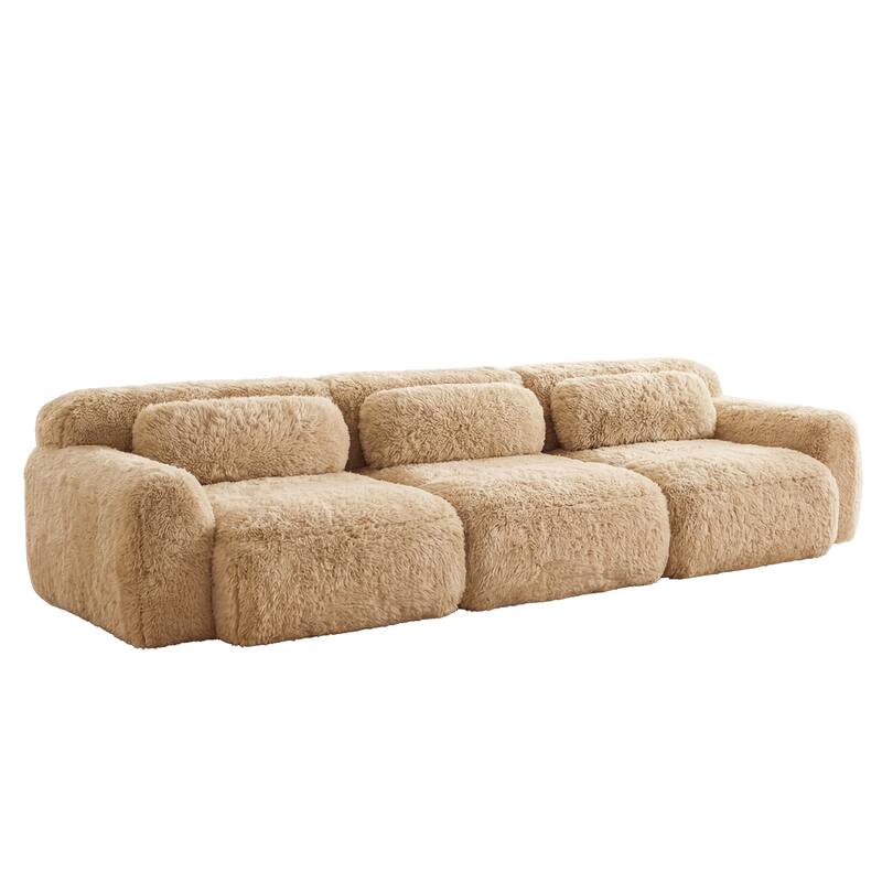 Homy Casa Light Khaki Modular Sectional Sofa, Soft Plush Fabric Cloud Couch with Anti-Slip Base & Decorative Pillows