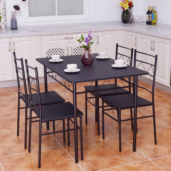 Shop Costway 5 Piece Dining Table Set 4 Chairs Wood Metal ...