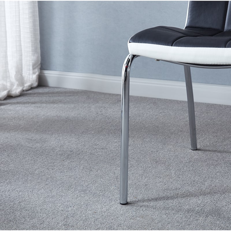 Set of 4 Modern Lattice Design Leatherette Dining Chair with Metal Legs