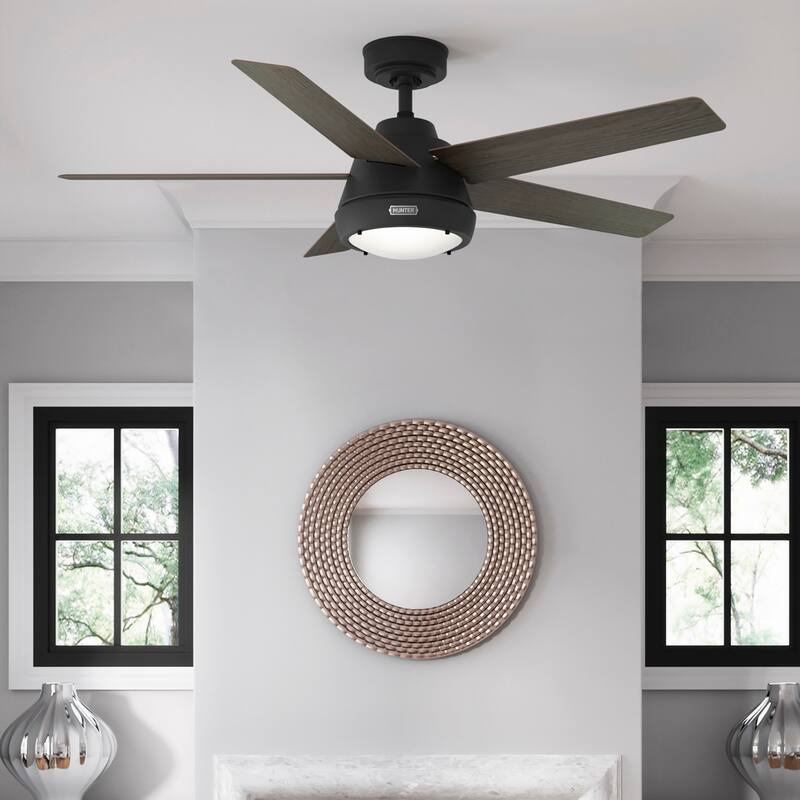 Hunter 52" Burroughs Ceiling Fan w/ LED Light Kit, Handheld Remote - Transitional, Industrial - Matte Black