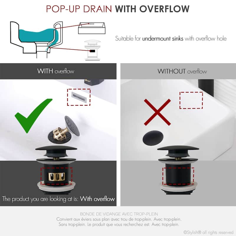 STYLISH Pop-Up Bathroom Sink Drain with Overflow D-701