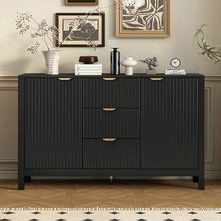 Entryway Buffet Cabinet with Wave 2-Door and 3 Drawers, Adjustable Shelves for Stylish Storage
