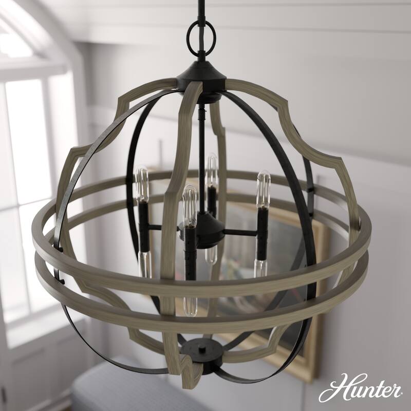 Hunter 25" Stone Creek 8-Light Pendant - Entry, Dining Room, Kitchen Island - Modern Farmhouse, Rustic, Transitional - French Oak - Rustic Iron