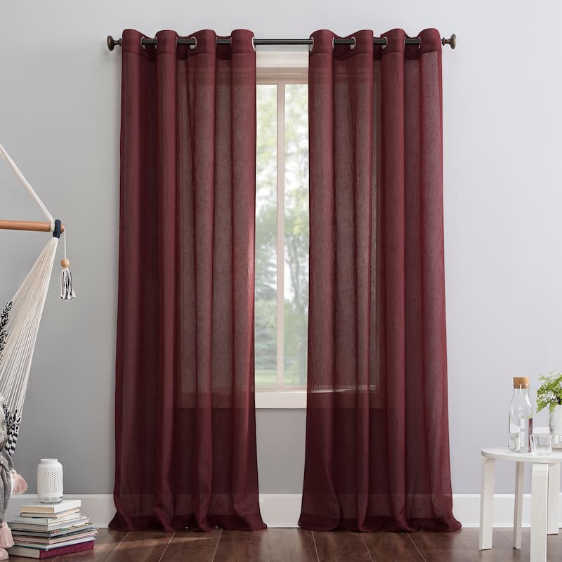 No. 918 Erica Crushed Voile Sheer Grommet Curtain Panel, Single Panel - 51 x 84 - Burgundy