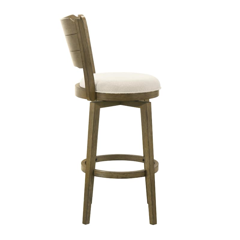 Winsley Coastal Modern Swivel Wood Counter Height Kitchen Bar Stool with White Boucle Fabric Upholstered Seat