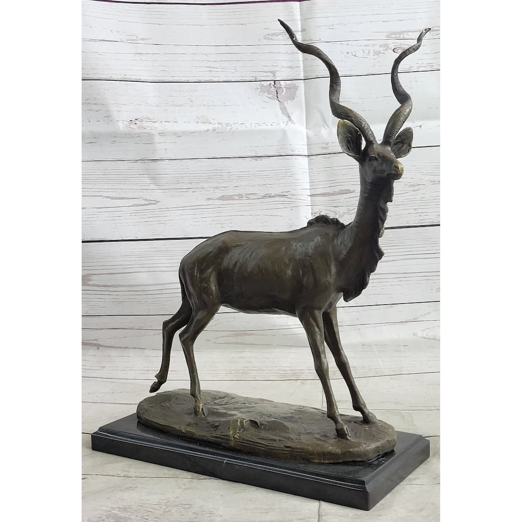 Kudu Antelope Gazelle African Deer Bronze Sculpture Statue Figure On Marble Base