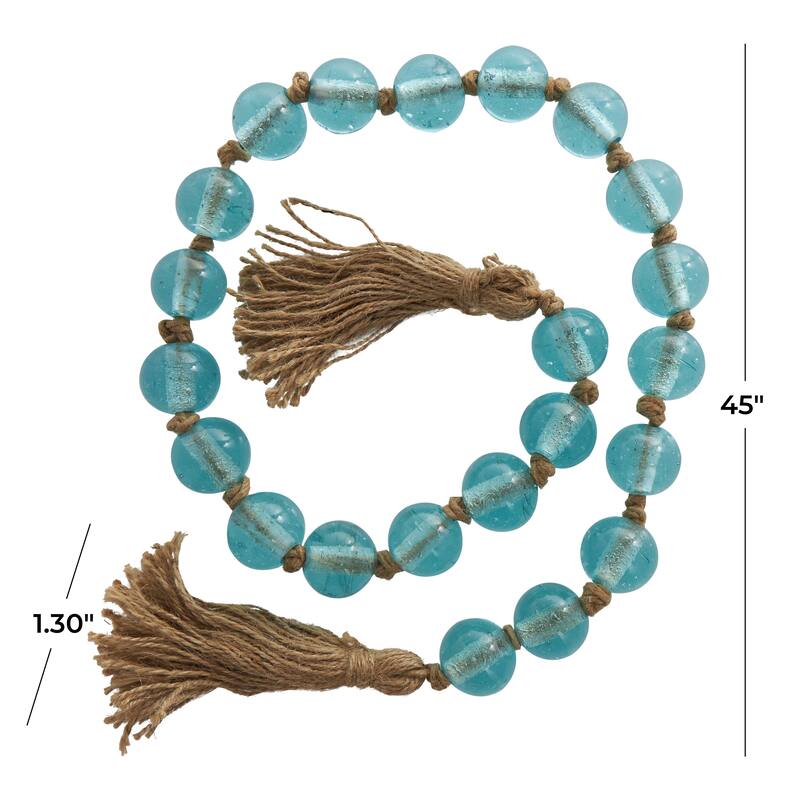 Glass Handmade Round Frosted Beaded Garland with Tassel with Knotted Brown Jute