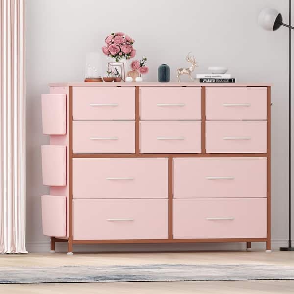 grey and pink dresser Elstowe Faux Bamboo 6-Drawer Dresser, Nude Pink - daals