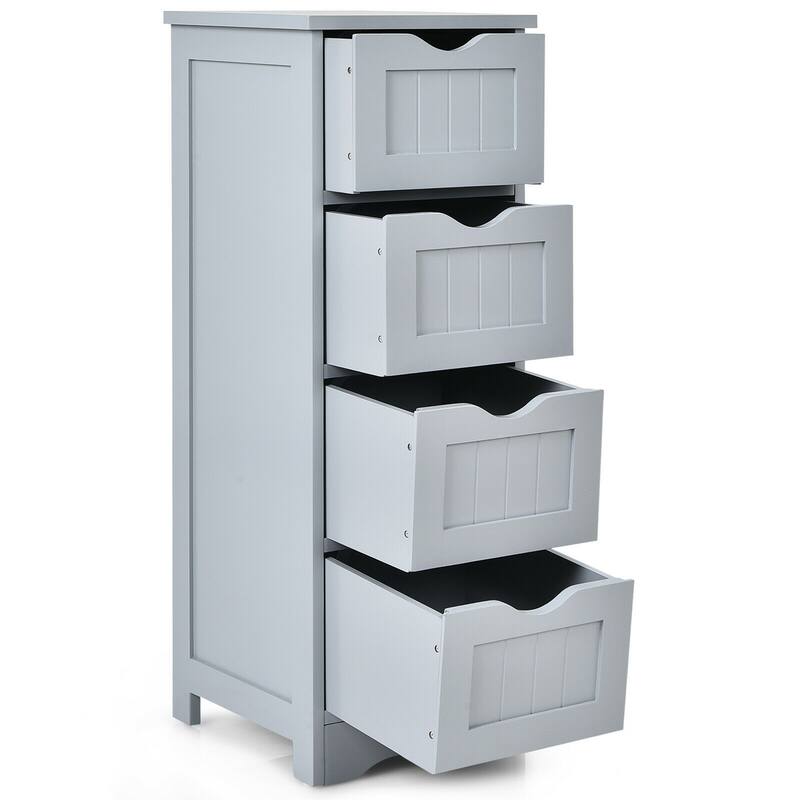 Gymax Bathroom Floor Cabinet Free Standing Storage Side Organizer W/4 - See Details - Grey - See Details