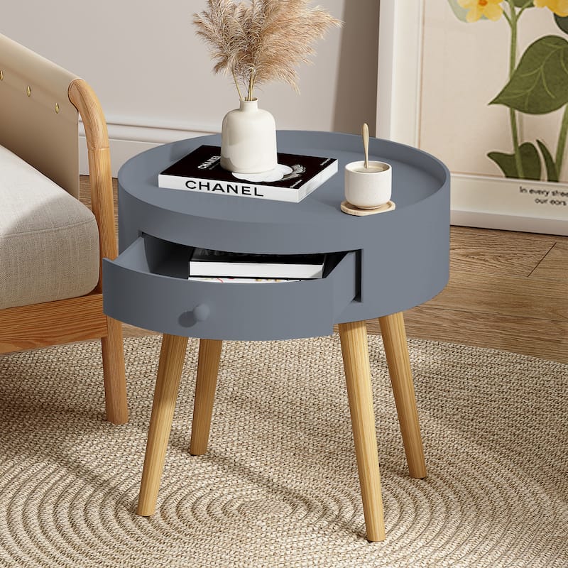 Modern Coffee Table with Drawer, Sofa Side Table - Grey - MDF