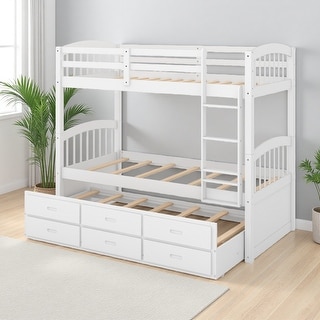 Twin over Twin Wood Bunk Bed with Trundle & 3 Drawers - Bed Bath ...