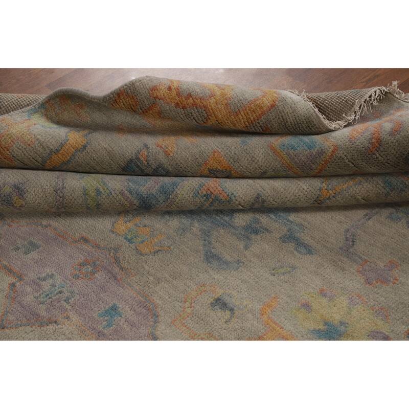 Floral Grey Oushak Indian Area Rug Hand-Knotted Wool Carpet - 7'11" x 9'10"