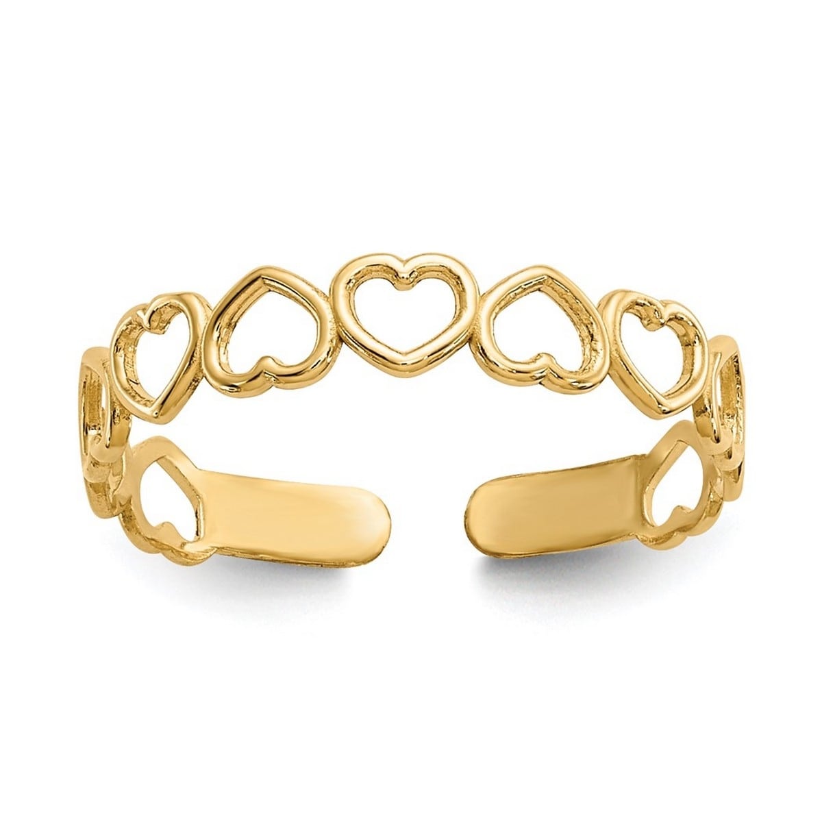 Curata Solid 10K Yellow or White Gold 3mm Alternating Hearts Adjustable Toe Ring